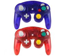 Donop 2 Pack Wired Controllers Compatible with Wii Gamecube Game Cube NGC Console (Clear Red Blue)