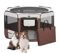 DONORO Dog Playpen 36" Portable Pet Play Pens for Small Dog/Cat/Rabbit/Chicks, Foldable Exercise Kennel Tent Crate Indoor/Outdoor Travel Camping, Removable Top/Bottom (Brown, Medium (36"x36"x20"), 8)