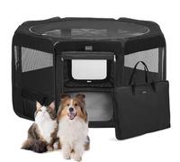 DONORO Dog Playpen Portable Pet Play Pens for Small Dog/Cat/Rabbit/Chicks, Cat Playpen Indoor/Outdoor with Carring Case, Removable Zipper Top and Bottom (Black, Extra Large (55"x55"x30"), 8)