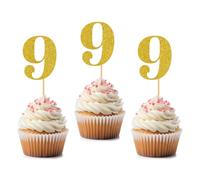 Donoter 50pcs Number 9 Cupcake Toppers Glitter Gold Cake Picks for Birthday Wedding Anniversary Party Table Decorations