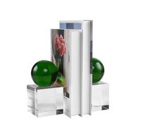 DONOUCLS Crystal Bookends with Emerald Green Ball, Decorative Non-Skid Book Support for Heavy Books, Office Home Desk Ornaments, 1 Pair with Gift Box