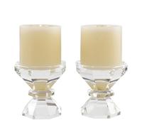 DONOUCLS Crystal Candle Holders Set of 2, Candelabra Style with Faceted Diamond Cut Design, Handcrafted Lead Crystal Candlesticks Perfect for Wedding and Christmas Decor, Includes Luxury Gift Box