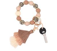 Donouzair Cute Keychain Wristlet,Silicone Beaded Key Ring Bracelet Keychain Car Holder Key Chains for Women, Brown/Leopard, One Size