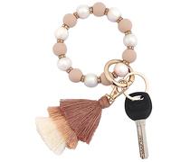 Donouzair Cute Keychain Wristlet,Silicone Beaded Key Ring Bracelet Keychain Car Holder Key Chains for Women, Oatmeal, One Size