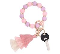 Donouzair Silicone Bead Keychain Bracelet,Key Ring Bracelet Wristlet Keychains for Women with Tassel, Light Purple/Light Pink, One Size