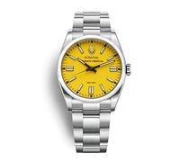 DONOVAL Automatic Perpetual Men's 41mm Stainless Steel Automatic Watch with Coloured Dial and Fold-Over Clasp - 30M Diver - with Premium Quality Box and Guarantee, Silver and Yellow, Kitchen, Stylish