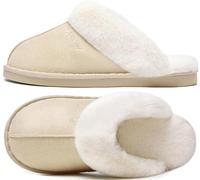 Donpapa Slippers Women Men With Memory Foam Fluffy Winter Ladies Cosy Warm Anti-Slip Plush Fleece Lined House Shoes Indoor Outdoor Mustard Seed Natural 7-8