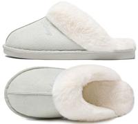 Donpapa Slippers Women Men With Memory Foam Fluffy Winter Ladies Cosy Warm Anti-Slip Plush Fleece Lined House Shoes Indoor Outdoor Glacier Grey 3.5-5