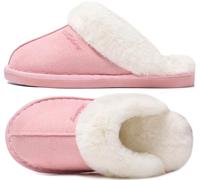 Donpapa Slippers Women Men With Memory Foam Fluffy Winter Ladies Cosy Warm Anti-Slip Plush Fleece Lined House Shoes Indoor Outdoor Horizon Pink 7-8