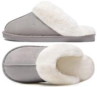 Donpapa Slippers Women Men With Memory Foam Fluffy Winter Ladies Cosy Warm Anti-Slip Plush Fleece Lined House Shoes Indoor Outdoor Light Grey 7-8
