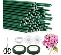 DONQL 100 Pcs Florist Wire Stems 2mm*25cm, Flexible Green Floral Wire with 2pcs Florist Tape Green, Scissors＆Positioning Pins for Bouquet Wrap Florist＆DIY Flower Craft