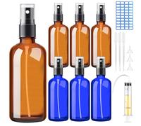 DONQL 100ml Empty Glass Spray Bottles for Essential Oils, 6 PCS Small Fine Mist Spray Bottles, Atomiser Spray Bottle 100ml with 20ml syringe 3 funnels 1 pipette (Blue＆Amber)