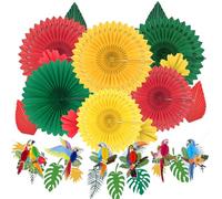 DONQL 21Pcs Hawaiian Party Decorations, Tropical Birds Honeycomb Parrot Set with Hanging Colorful Paper Fan Decorations for Tropical/Tiki/Garden/Jungle Theme Party Decorations