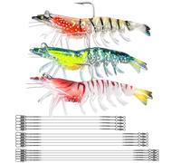 DONQL 3 Pcs Shrimp Soft Baits Pre-Rigged with Hooks, Sea Fishing Rigs with 15 Pcs Wire Traces, Rip-Proof TPE, Glow in the Dark, Bass Lures for Bass, Trout, Walleye & Crappie in Freshwater or Saltwater