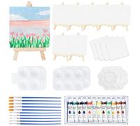 DONQL 50 Pcs mini Canvas and Easel Set, Canvas Painting Set with Adjustable Easel Stand 4x4 Inch, Paint Brushes, Paint Palette and Acrylic Paints for Oil Painting and Artists Art Party