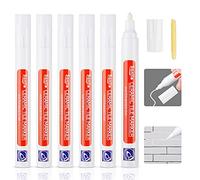 DONQL 6Pcs Tile Pen White Grout Pen for Tiles Bathroom with Replacement Nib Tips Anti-Grout white Tile Pen Marker for Restoring Tile Grout Wall Floor Bathroom Kitchen and Floor Tiles (White)