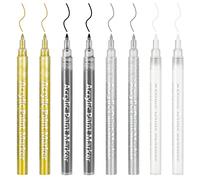 DONQL 8Pcs Acrylic Paint Pen 0.7mm Metallic Permanent Acrylic Markers Set Gold Silver White Black Glass Glitter Paint Pens for Fabric Glass Rock Wooden Ceramic Leather, Fine Tip Marker
