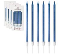 DONQL Birthday Cake Candles, Tall Cake Candles, Long Birthday Candles, Thin Cupcake Candles with Holders for Birthday Cake Baby Shower Cake Wedding Party Decoration (24Pcs Blue)