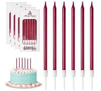 DONQL Birthday Cake Candles, Tall Cake Candles, Long Birthday Candles, Thin Cupcake Candles with Holders for Birthday Cake Baby Shower Cake Wedding Party Decoration (24Pcs Red)