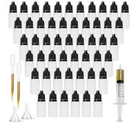 DONQL Plastic Dropper Bottles - 10ml Empty Squeezable Eye & Paint Dropper Bottles with 10ml Syringe, 2 Funnels, 2 Pipette & 2 Label (50)