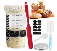 DONQL Sourdough Starter Kit 730ml/25OZ, 8-in-1 Reusable Sourdough Starter Jar Glass with Date Feeding Band, Thermometer, Spoon, Label, Silicone Scraper, Cloth Cover-Sourdough Bread Baking Supplies