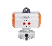 DONQOKLRP Pneumatic internal thread three-way ball valve T type L cut-off reversing DN8 DN10 DN15 304 stainless steel wire port(DN8,T type)