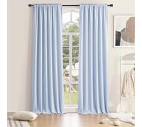 DONREN 108 inch Extra Length Curtains for Bedroom - Rod Pocket Smooth Tactility Blackout Room Darkening Window Panels for Patio (52 W x 108 L,Light Blue,2 Pieces)