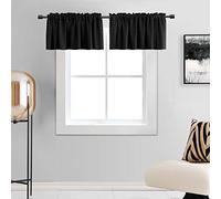 DONREN 18 Inches Long Blackout Curtain Valances for Windows - 2 Panels Blackout Window Valances for Basement with Rod Pocket (Black,42 Inches Wide)