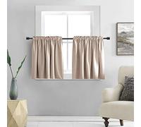 DONREN 2 Panels Blackout Half Curtains for Small Windows - Cabinet Curtain Tiers for Kitchen with Rod Pocket (Warm Taupe,52 x 36 Inch Length)