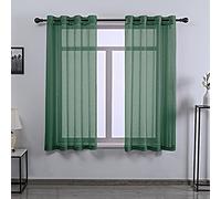 DONREN 2 Piece Set Textured Semi Sheer Voile Curtain Panels for Small Short Kitchen Windows Luxury Soft Eyelet Curtain Panels (52" W x 45" L, Dark Green)