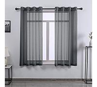 DONREN 2 Piece Textured Semi Sheer Voile Window Curtain Panels for Kitchen Small Short Windows,Luxury Soft Grommet Top Curtains (52 W x 45 L,Dark Gray)