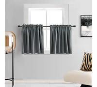DONREN 24 Inch Length Medium Grey Small Curtains for Bathroom -Blackout Thermal Insulating Curtain Tiers for Bedroom with Rod Pocket(52 by 24 Inches,2 Panels)