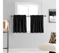 DONREN 24 Inch Length Tier Curtains- 2 Panels Blackout Thermal Insulating Small Valance Curtains for Kitchen with Rod Pocket (Black,30 Inches Wide by 24 Inches Long)