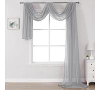 DONREN 288 Inch Length Window Scarf - Extra Long Grey Background Scarf Curtain - Soft Voile Textured Window Topper Curtain Valance for Room Decor (52 by 288 Inch,1 Pcs), (DR-BDL-01-GREY-52X288)