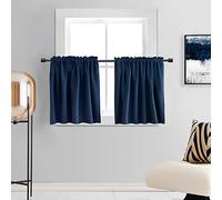 DONREN 36 Inch Length Tier Curtains- 2 Panels Blackout Thermal Insulating Small Valance Curtains for Nursery Rod Pocket Top (Navy Blue,24 Inches Wide by 36 Inches Long