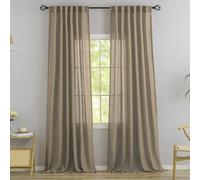 DONREN 94 Inch Length Curtains Burlap Linen Back Tab Hook Belt Loops Privacy Semi Sheer Living Room Curtains,2 Panels Taupe Modern Cottage Vintage Style Light Filtering Window Treatment Curtain Panels