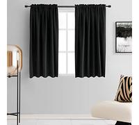 DONREN 99% Blackout Curtain Drapes for Bedroom - Thermal Insulating Rod Pocket Curtain Panels for Small Windows(42 x 45 Inch,Set of 2 Panels,Black)