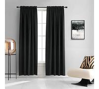 DONREN 99% Blackout Curtains for Bedroom - Thermal Insulating Blackout Rod Pocket Drapes for Small Windows (52 x 84 Inches Long,Set of 2 Panels,Black)
