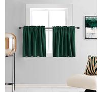 DONREN Bathroom Window Curtains - Small Window Short Curtain Drapes for Kitchen Kids Nursery Room RV, W 24 x L 20 inch per Panel,Hunter Green,2 Pcs