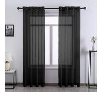 DONREN Black Semi Sheer Curtains Bedroom Home Decoration Solid Voile Panels with Ring Top 52 Wide x 84 Inch Long 2 Panels