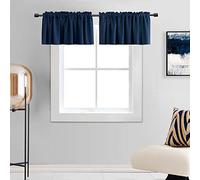DONREN Blackout Curtain, 18" long, Navy Blue, for Boys' Room - Blackout Window Valance for Basement with Rod Pocket (42" x 18" length, 2 panels)