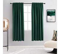 DONREN Blackout Curtains for Bedroom Thermal Insulated Drapes Drawstring Curtains 2 Shawls 52" W x 63" L (132 x 160 cm) Hunter Green