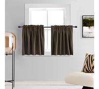 DONREN Cafe Half Curtains 24 Inches Length,Short Blackout Rod Pocket Kitchen Curtains for Small Window, 24" Wide by 24" Long, 2 Panels,Chocolate Coffee