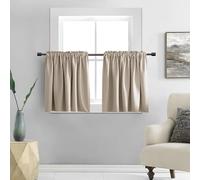 DONREN Cafe Half Curtains 36 Inches Length,Short Blackout Rod Pocket Kitchen Curtains for Small Window, 24" Wide and 36" Long, 2 Panels,Taupe