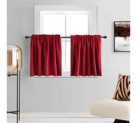 DONREN Christmas Red Blackout Curtain Tiers for Kids Room - Home Decorations Short Curtains for Small Windows (30 by 30 Inch,2 Panels)