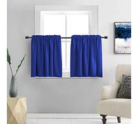 DONREN Classic Blue Blackout Tier Curtain Panels for Small Window - Thermal Insulated Room Darkening Rod Pocket Valance Curtains for Livingroom (30 by 30 Inch 2 Panels)