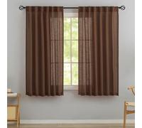 DONREN Cocoa Brown Back Tab Curtains 54 Inches Long 2 Panels for Guest Room -Elegant Modern Country Semi Sheer Privacy Drapes Hooks Belt Light Filtering Playroom Curtains W52 x L54