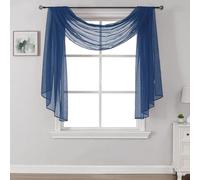 DONREN Dark Blue Window Scarf for Home Decor -Luxury Look Sheer Scarf 34 inches Wide by 144 inches Long,Navy Blue