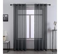 DONREN Dark Gray Sheer Curtains 84 Inches Long for Bedroom - 2 Pack Eyelet Top Voile Semi Sheer Drapes See Through Window Curtains for Living Room Charcoal Grey