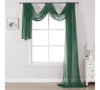DONREN Dark Hunter Green Sheer Window Scarf Valance - Luxury Soft Semi Sheer Curtains for Wedding Arch (1 Panel), 731.52 x 132.08 cms